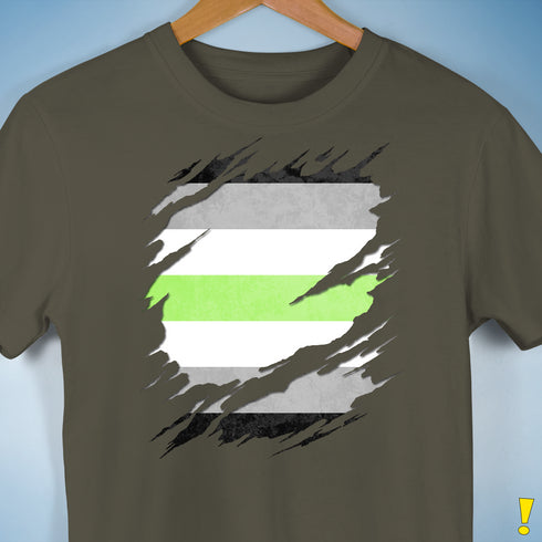 Agender Pride Flag Ripped Reveal Premium Unisex T-Shirt - Army